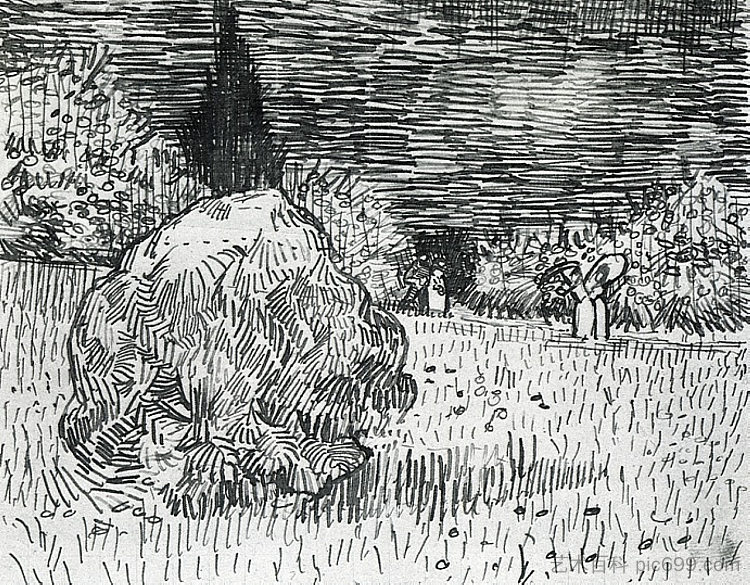 布什在阿尔勒公园 Bush in the Park at Arles (1888; Arles,Bouches-du-Rhône,France  )，文森特·梵高