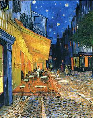 晚上的咖啡露台（阿尔勒论坛广场） Café Terrace at Night (Place du Forum, Arles) (1888; Arles,Bouches-du-Rhône,France                     )，文森特·梵高