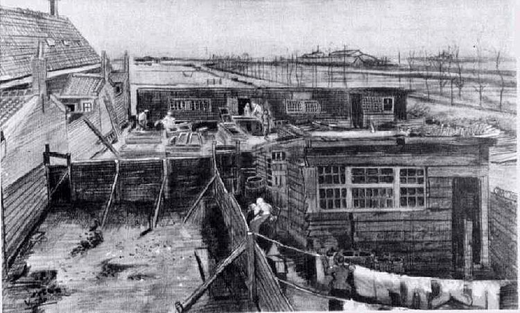 木匠的院子和洗衣店 Carpenter's Yard and Laundry (1882; Haag / Den Haag / La Haye / The Hague,Netherlands  )，文森特·梵高