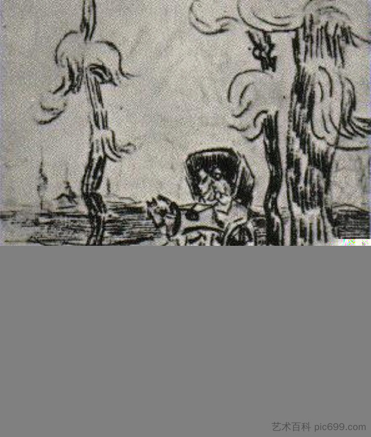 马车和两个身影在路上 Carriage and Two Figures on a Road (1890)，文森特·梵高