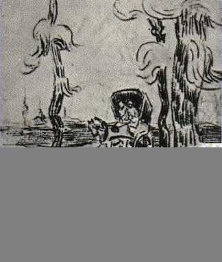 马车和两个身影在路上 Carriage and Two Figures on a Road (1890)，文森特·梵高