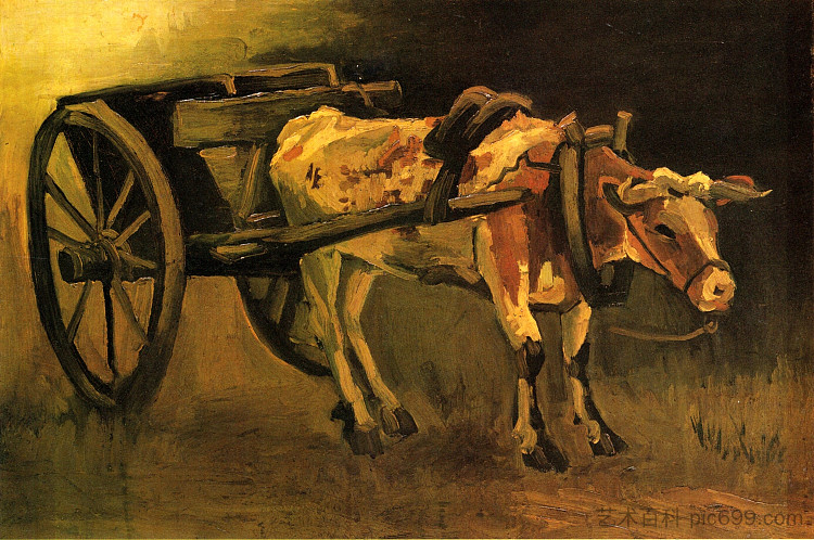 红白牛车 Cart with Red and White Ox (1884; Nunen / Nuenen,Netherlands  )，文森特·梵高