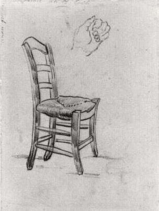 椅子和手的素描 Chair and Sketch of a Hand (1890)，文森特·梵高