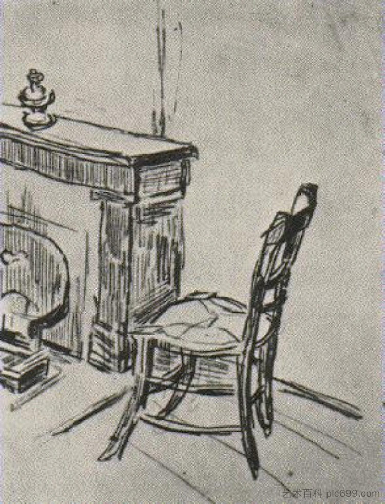 炉子附近的椅子 Chair near the Stove (1890)，文森特·梵高