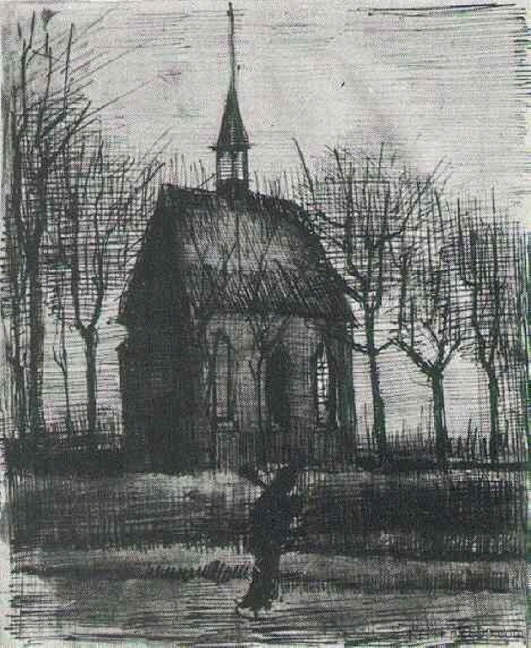 纽嫩教堂，有一个身影 Church in Nuenen, with One Figure (c.1884; Nunen / Nuenen,Netherlands  )，文森特·梵高