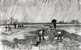 雨中的教堂墓地 Churchyard in the Rain (1883; Nunen / Nuenen,Netherlands                     )，文森特·梵高