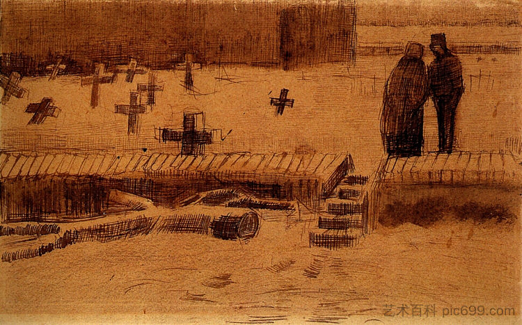 冬天的墓地 Churchyard in Winter (1883; Nunen / Nuenen,Netherlands  )，文森特·梵高