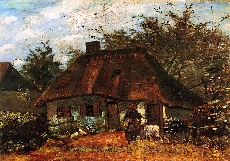 小屋和带山羊的女人 Cottage and Woman with Goat (1885; Nunen / Nuenen,Netherlands  )，文森特·梵高