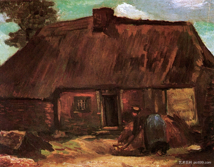 农妇在农舍里挖土 Cottage with Peasant Woman Digging (1885; Nunen / Nuenen,Netherlands  )，文森特·梵高