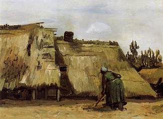 女挖土的小屋 Cottage with Woman Digging (1885; Nunen / Nuenen,Netherlands                     )，文森特·梵高