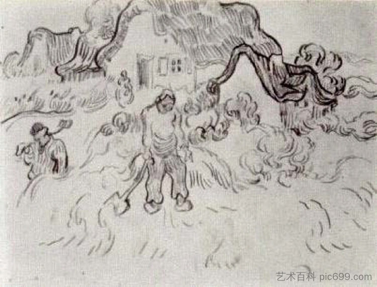 三个数字的小屋 Cottages with Three Figures (1890; Saint-rémy-de-provence,France  )，文森特·梵高