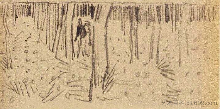 情侣在一排排树木之间行走 Couple Walking between Rows of Trees (1890; Auvers-sur-oise,France  )，文森特·梵高