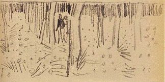 情侣在一排排树木之间行走 Couple Walking between Rows of Trees (1890; Auvers-sur-oise,France                     )，文森特·梵高