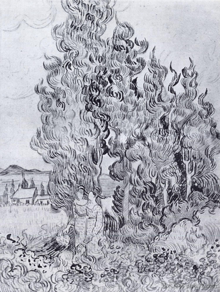 柏树 Cypresses (1889; Saint-rémy-de-provence,France  )，文森特·梵高