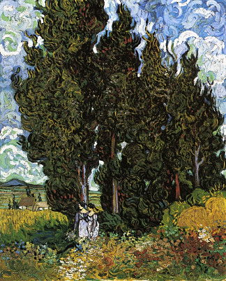 柏树与两个女人 Cypresses with Two Women (1889; Saint-rémy-de-provence,France                     )，文森特·梵高