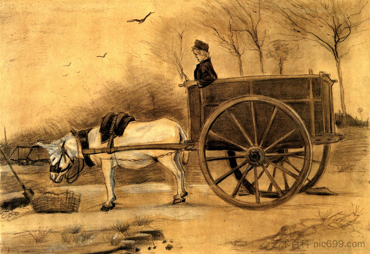 驴和马车 Donkey and Cart (1881)，文森特·梵高