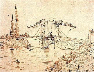 吊桥与女士与阳伞 Drawbridge with Lady with Parasol (1888; Arles,Bouches-du-Rhône,France                     )，文森特·梵高