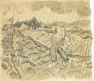 雨中播种机的封闭田地 Enclosed Field with a Sower in the Rain (1889; Saint-rémy-de-provence,France                     )，文森特·梵高