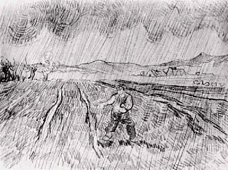 雨中播种机的封闭田地 Enclosed Field with a Sower in the Rain (1889; Saint-rémy-de-provence,France                     )，文森特·梵高