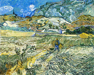 封闭的田野与农民 Enclosed Field with Peasant (1889; Saint-rémy-de-provence,France                     )，文森特·梵高