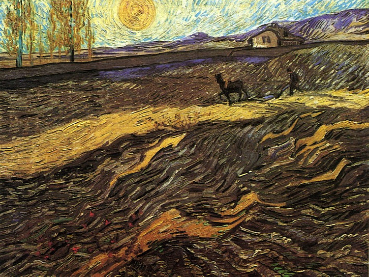 与犁夫的封闭田野 Enclosed Field with Ploughman (1889; Saint-rémy-de-provence,France  )，文森特·梵高