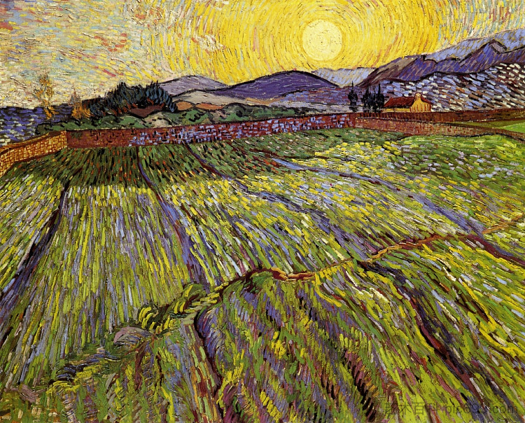 冉冉升起的太阳的封闭田野 Enclosed field with rising sun (1889; Saint-rémy-de-provence,France  )，文森特·梵高