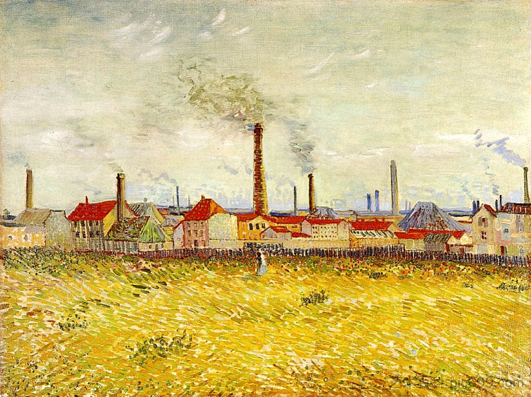 阿涅尔的工厂，从克利希码头看到 Factories at Asnieres, Seen from the Quai de Clichy (1887; Paris,France  )，文森特·梵高