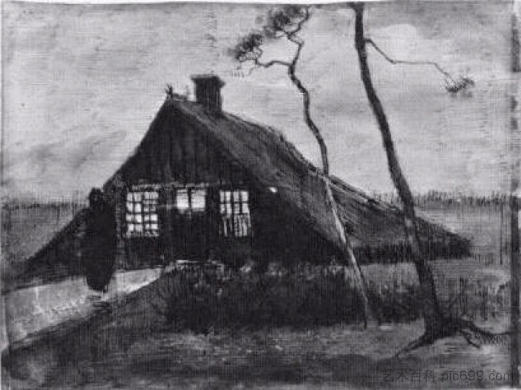 农家乐之夜 Farmhouse at Night (1883; Netherlands  )，文森特·梵高