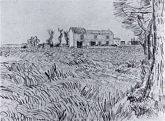 麦田里的农舍 Farmhouse in a Wheat Field (1888; Arles,Bouches-du-Rhône,France                     )，文森特·梵高