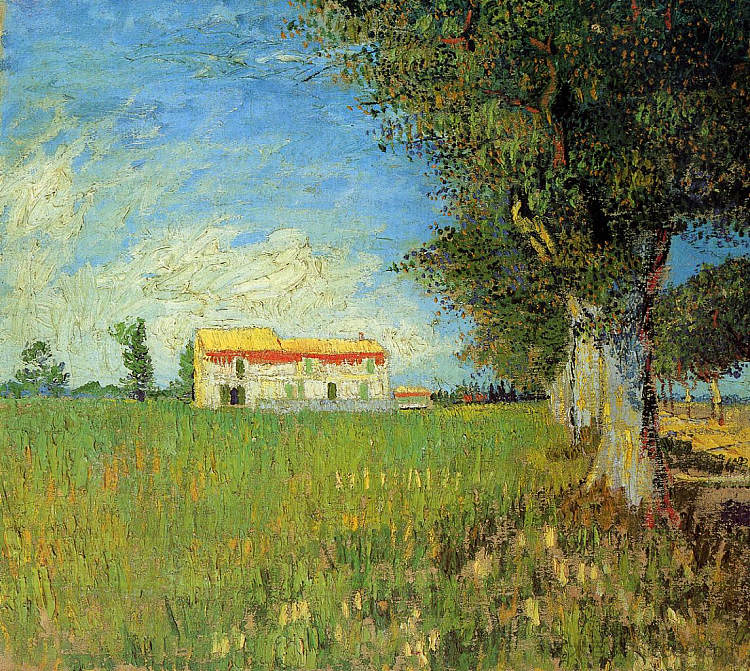 麦田里的农舍 Farmhouse in a Wheat Field (1888; Arles,Bouches-du-Rhône,France  )，文森特·梵高