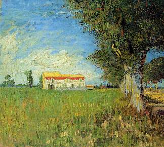 麦田里的农舍 Farmhouse in a Wheat Field (1888; Arles,Bouches-du-Rhône,France                     )，文森特·梵高