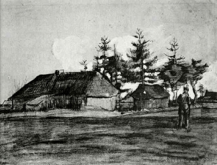 Farmhouse with Barn and Trees Farmhouse with Barn and Trees (1883; Netherlands  )，文森特·梵高