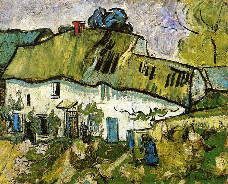 有两个人物的农舍 Farmhouse with Two Figures (1890; Auvers-sur-oise,France  )，文森特·梵高