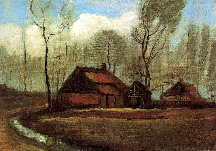 树林中的农舍 Farmhouses Among Trees (1883; Haag / Den Haag / La Haye / The Hague,Netherlands  )，文森特·梵高