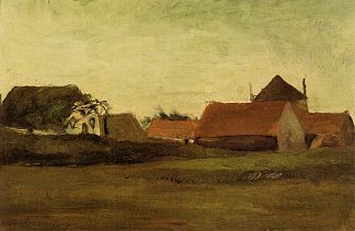 黄昏时分，海牙附近Loosduinen的农舍 Farmhouses in Loosduinen near The Hague at Twilight (1883; Haag / Den Haag / La Haye / The Hague,Netherlands                     )，文森特·梵高