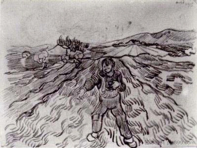 有播种机的田地 Field with a Sower (1890; Saint-rémy-de-provence,France  )，文森特·梵高