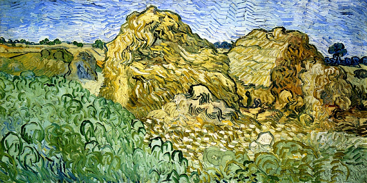 有麦堆的田野 Field with Stacks of Wheat (1890; Auvers-sur-oise,France  )，文森特·梵高