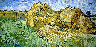 有麦堆的田野 Field with Stacks of Wheat (1890; Auvers-sur-oise,France                     )，文森特·梵高