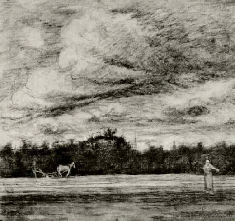 雷雨场 Field with Thunderstorm (1881; Netherlands  )，文森特·梵高