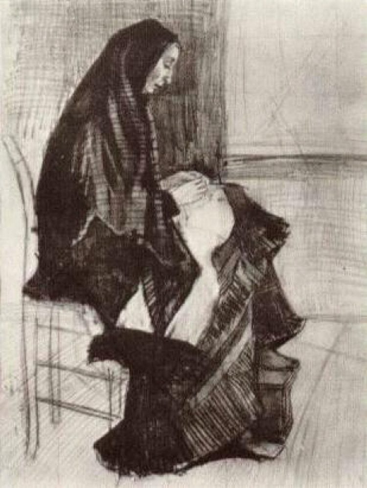 一个女人拿着未完成的椅子的形象 Figure of a Woman with Unfinished Chair (1882; Haag / Den Haag / La Haye / The Hague,Netherlands  )，文森特·梵高