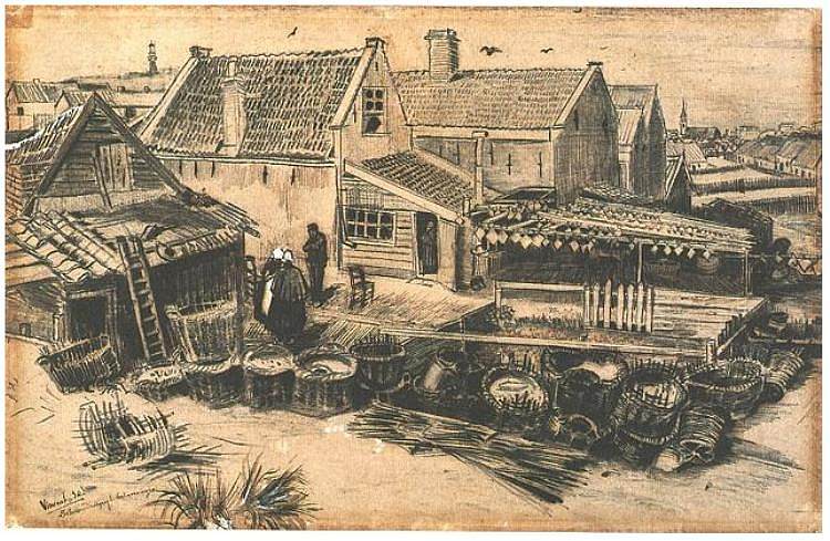 从高处看烘干鱼的谷仓 Fish-Drying Barn, Seen From a Height (1882; Haag / Den Haag / La Haye / The Hague,Netherlands  )，文森特·梵高