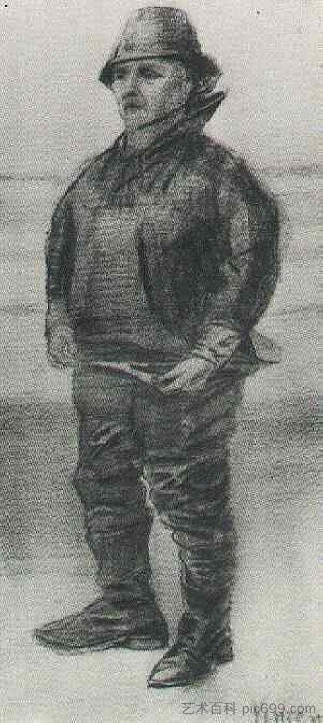 穿着翻领夹克的渔夫 Fisherman in Jacket with Upturned Collar (1883; Haag / Den Haag / La Haye / The Hague,Netherlands  )，文森特·梵高