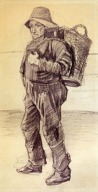 背着篮子的渔夫 Fisherman with Basket on his Back (1882; Haag / Den Haag / La Haye / The Hague,Netherlands                     )，文森特·梵高