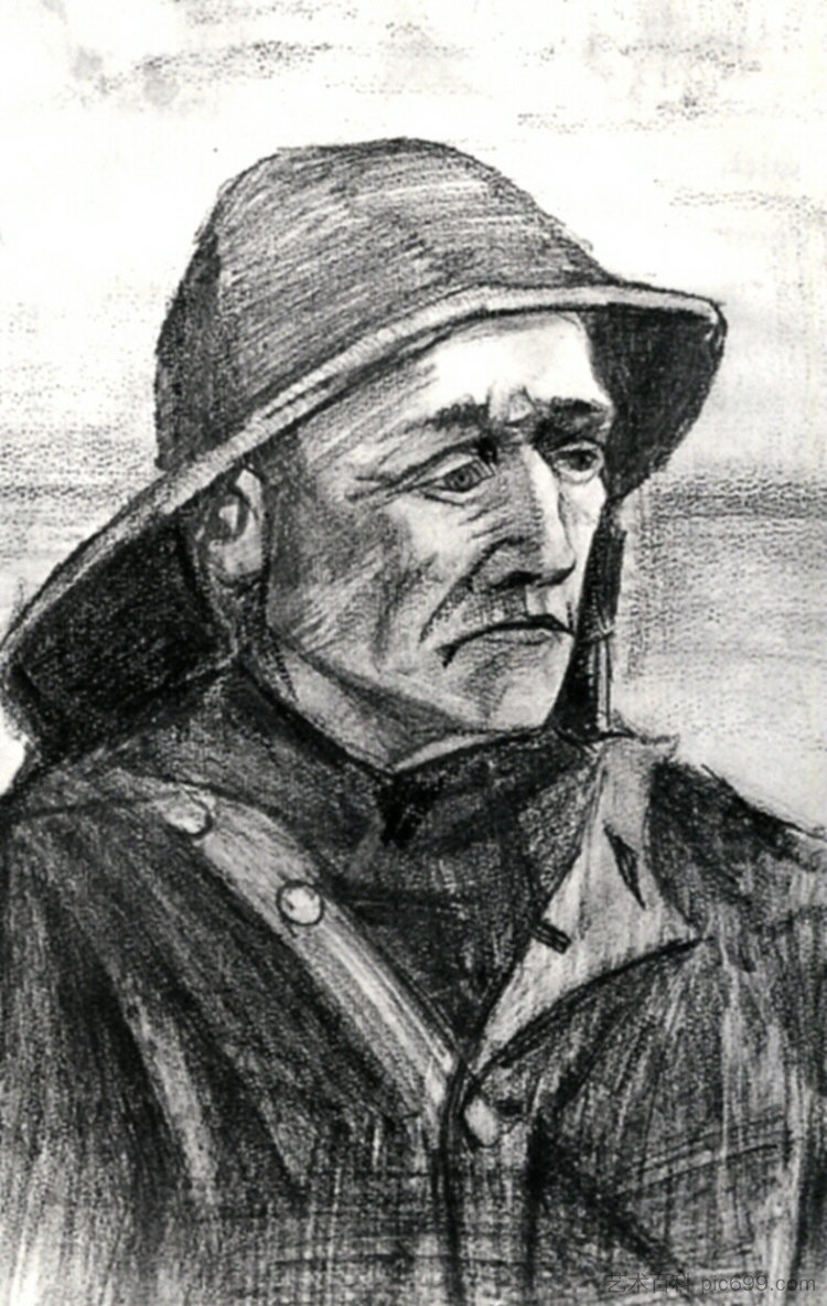 渔民与西南，头 Fisherman with Sou'wester, head (1883; Haag / Den Haag / La Haye / The Hague,Netherlands  )，文森特·梵高