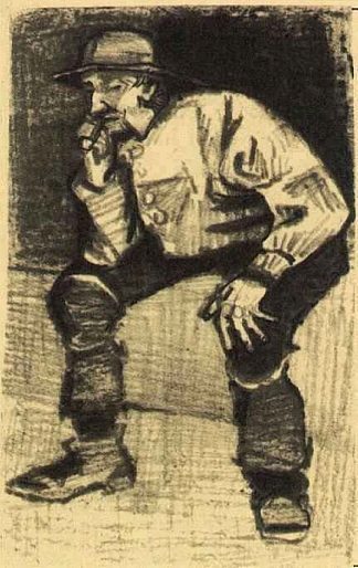拿着西南的渔夫，拿着烟斗坐着 Fisherman with Sou’wester, Sitting with Pipe (1883; Haag / Den Haag / La Haye / The Hague,Netherlands                     )，文森特·梵高