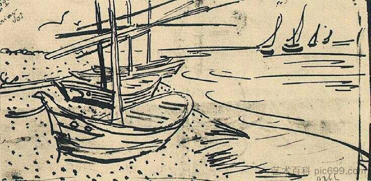 海滩上的渔船 Fishing Boats on the Beach (1888; Arles,Bouches-du-Rhône,France  )，文森特·梵高