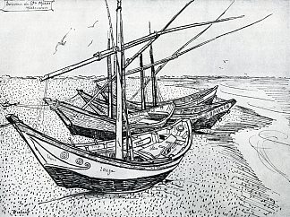 滨海圣玛丽海滩上的渔船 Fishing boats on the Beach at Les Saintes-Maries-de-la-Mer (1888; Saintes-maries-de-la-mer,France                     )，文森特·梵高