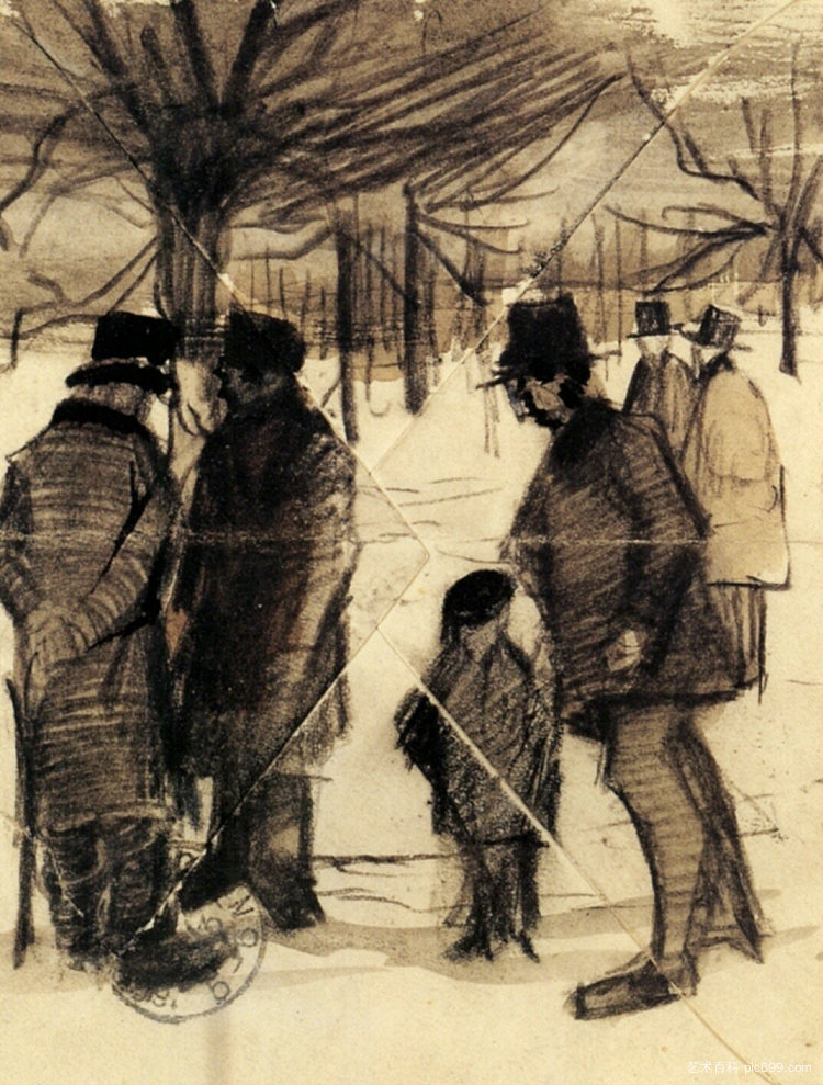 雪中的五个男人和一个孩子 Five Men and a Child in the Snow (1883; Haag / Den Haag / La Haye / The Hague,Netherlands  )，文森特·梵高