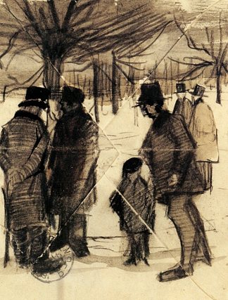 雪中的五个男人和一个孩子 Five Men and a Child in the Snow (1883; Haag / Den Haag / La Haye / The Hague,Netherlands                     )，文森特·梵高