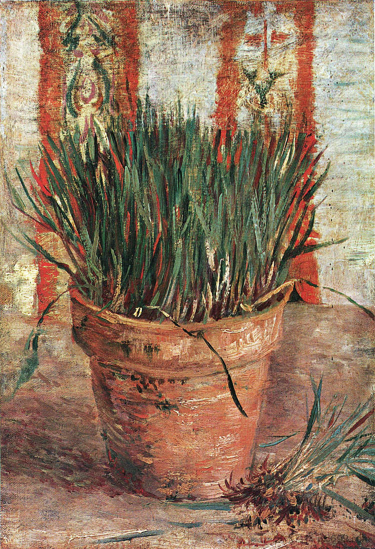 韭菜花盆 Flowerpot with Chives (1887; Paris,France  )，文森特·梵高